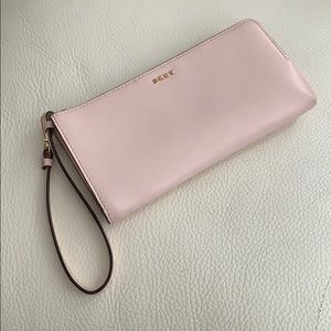 Authentic DKNY Light Pink Coated Leather Wristlet